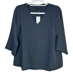 J.Jill Wearever Collection Elbow Sleeve V Neck Blouse Slate Blue Gray XS New